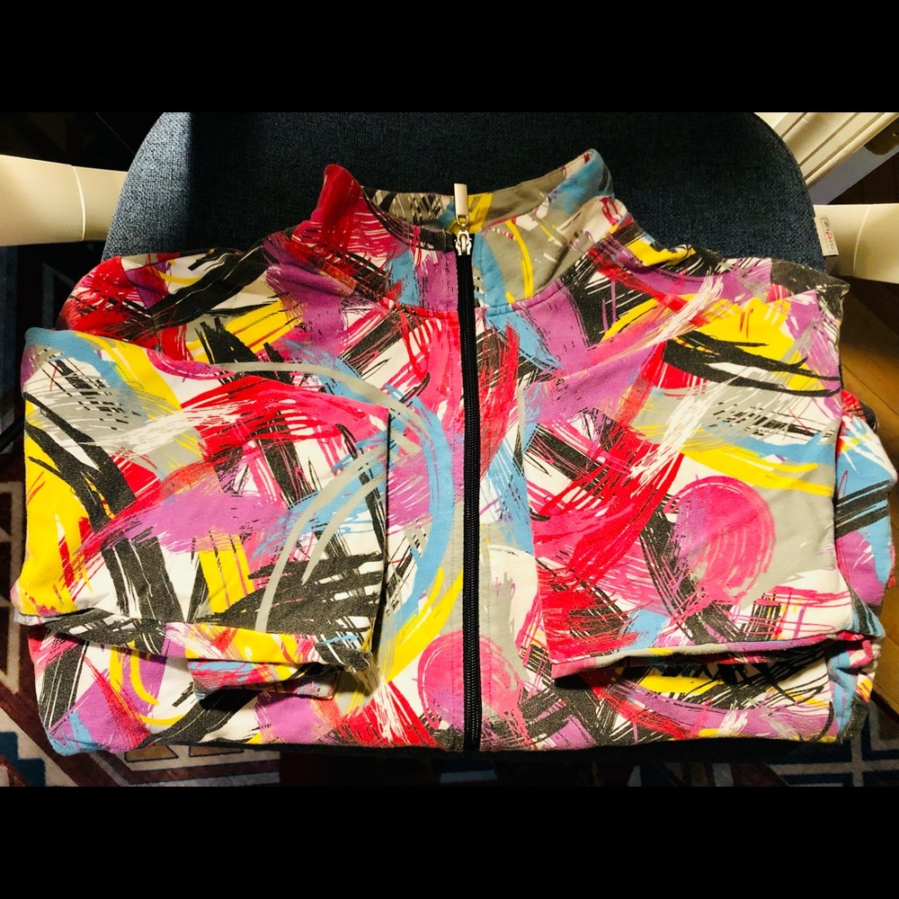 90’s multi colored zip up mock neck